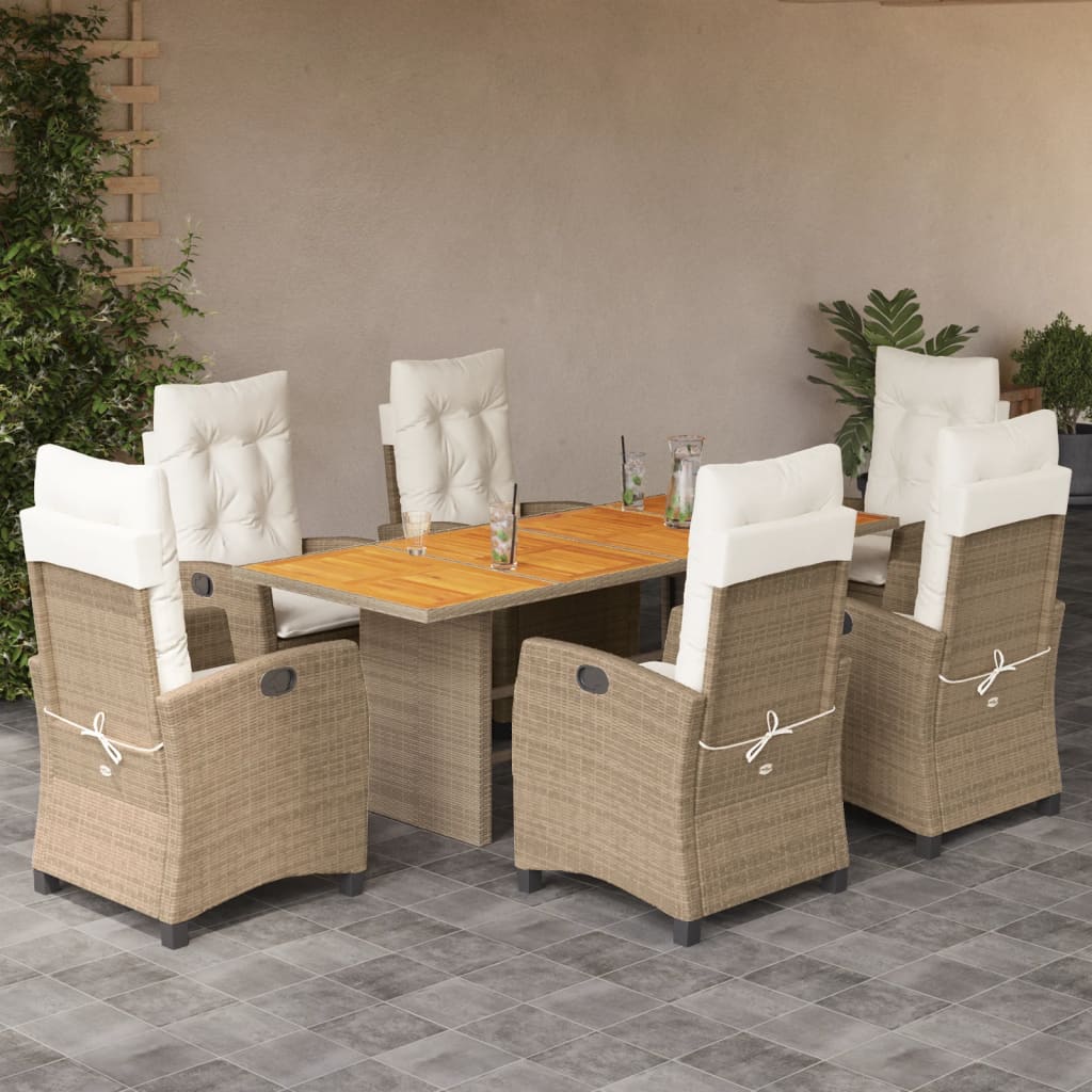 Set da Pranzo da Giardino 7 pz con Cuscini Beige in Polyrattan | homemem39
