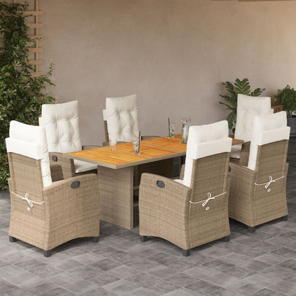 Set da Pranzo da Giardino 7 pz con Cuscini Beige in Polyrattan | homemem39