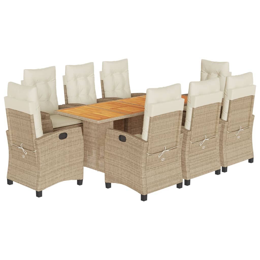 Set da Pranzo da Giardino 9 pz con Cuscini Beige in Polyrattan | homemem39