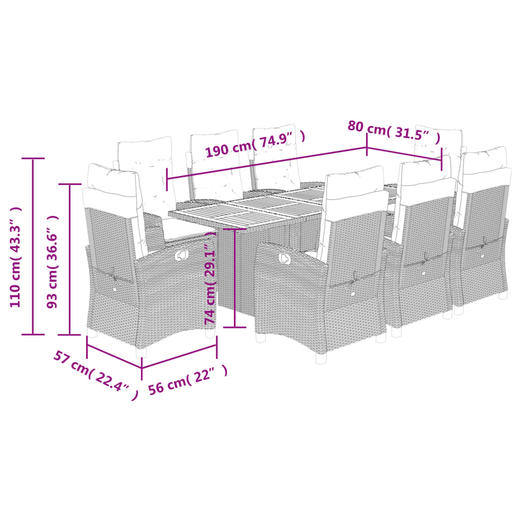 Set Pranzo da Giardino 9 pz con Cuscini Beige Misto Polyrattan | homemem39