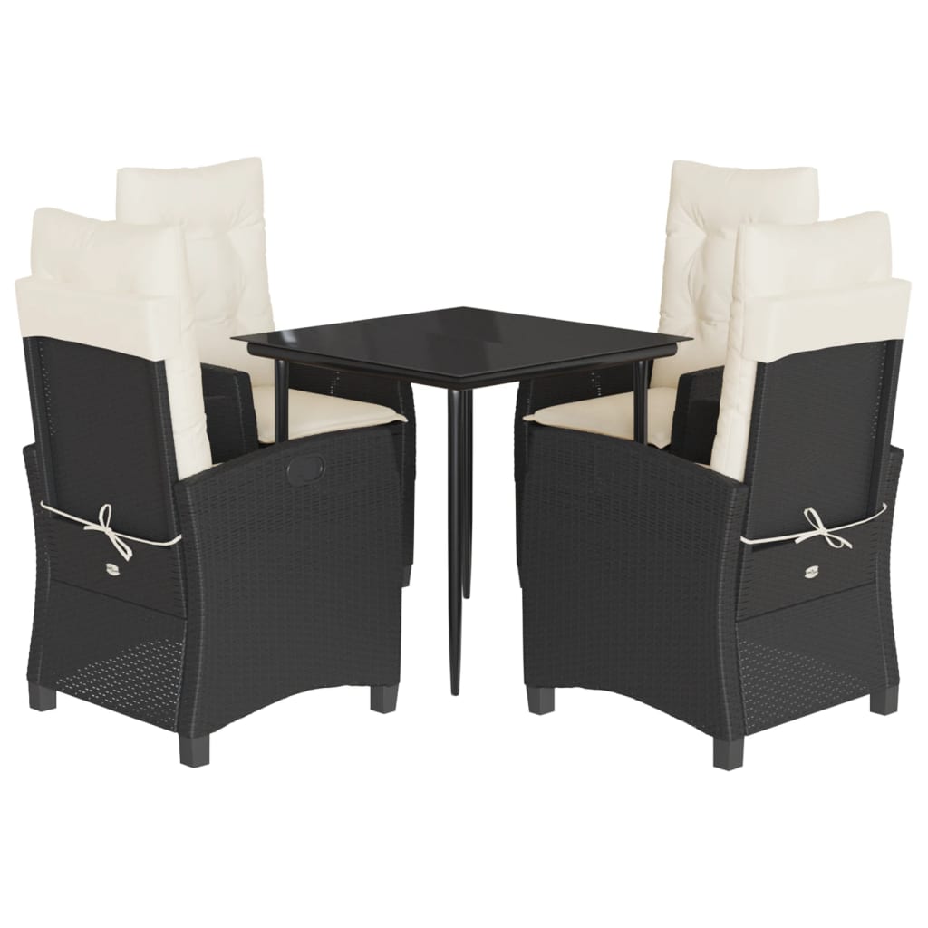 Set da Pranzo da Giardino 5 pz Nero con Cuscini in Polyrattan | homemem39
