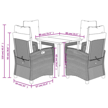 Set da Pranzo da Giardino 5 pz Nero con Cuscini in Polyrattan | homemem39