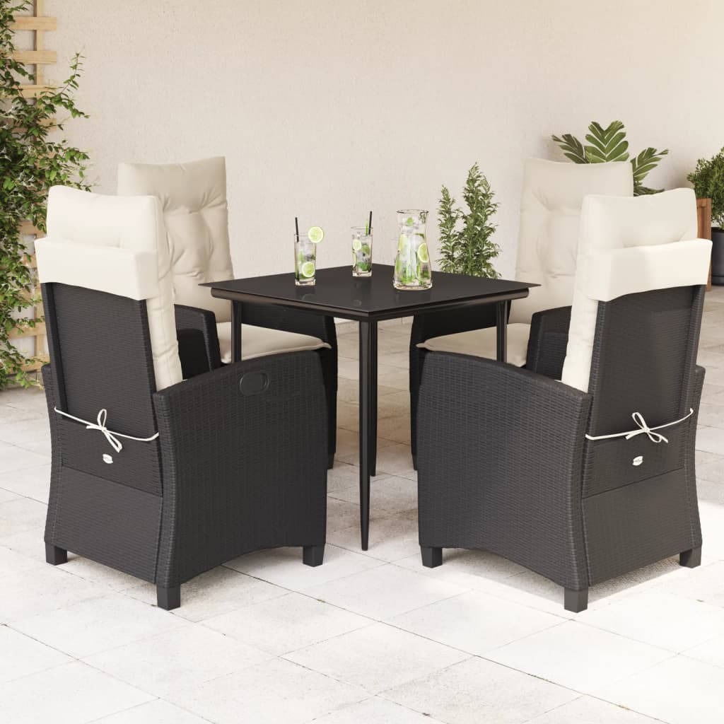 Set da Pranzo da Giardino 5 pz Nero con Cuscini in Polyrattan | homemem39