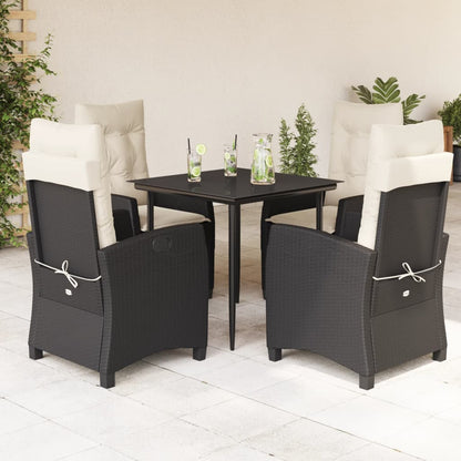 Set da Pranzo da Giardino 5 pz Nero con Cuscini in Polyrattan | homemem39