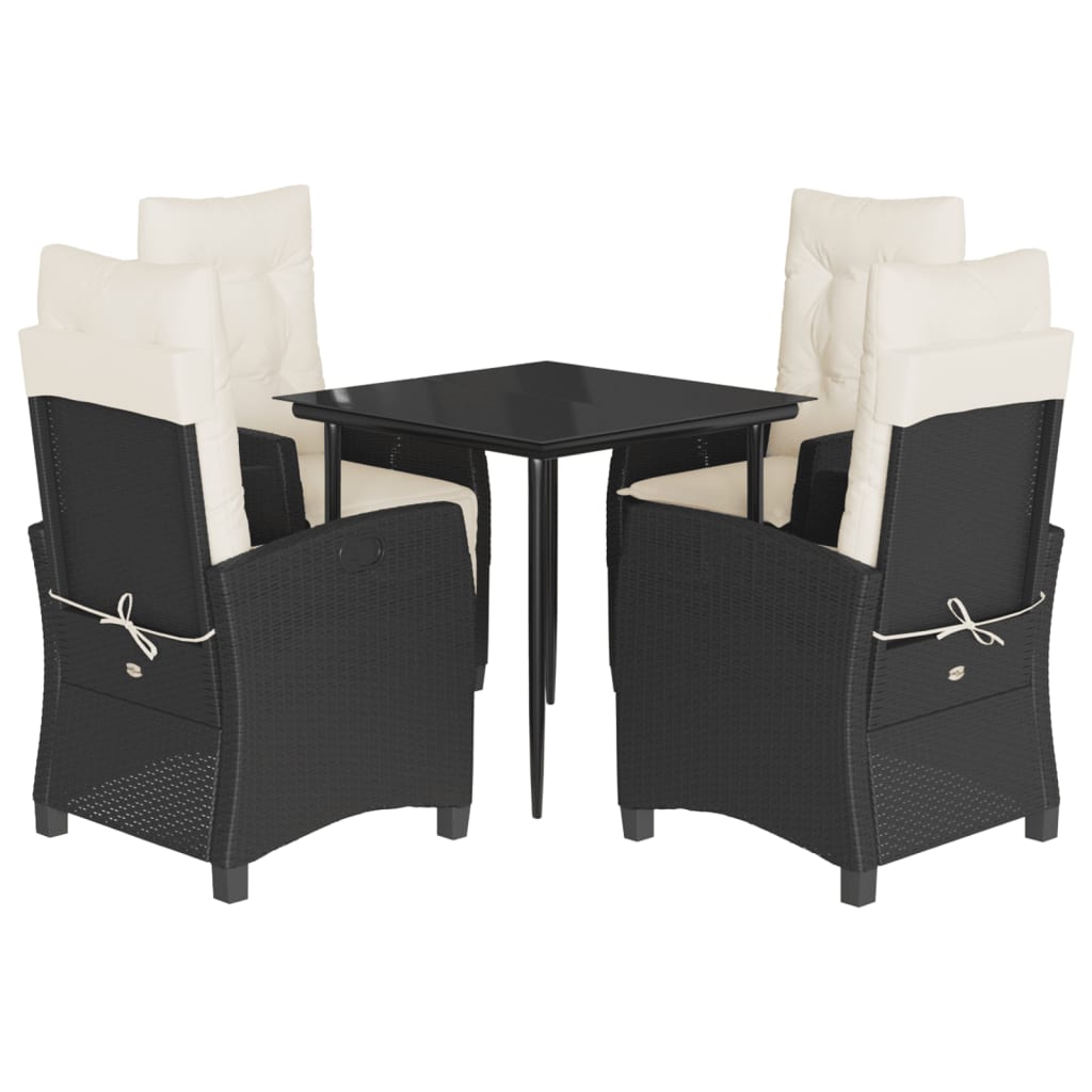 Set da Pranzo da Giardino 5 pz Nero con Cuscini in Polyrattan | homemem39