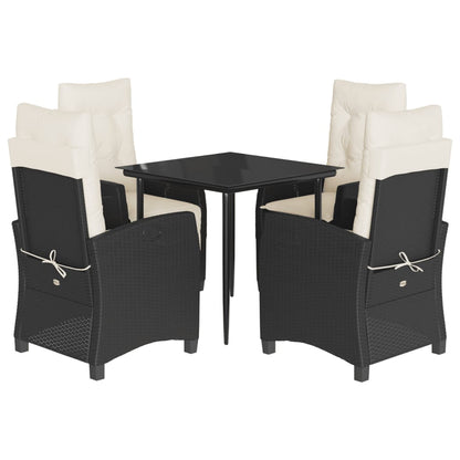 Set da Pranzo da Giardino 5 pz Nero con Cuscini in Polyrattan - homemem39