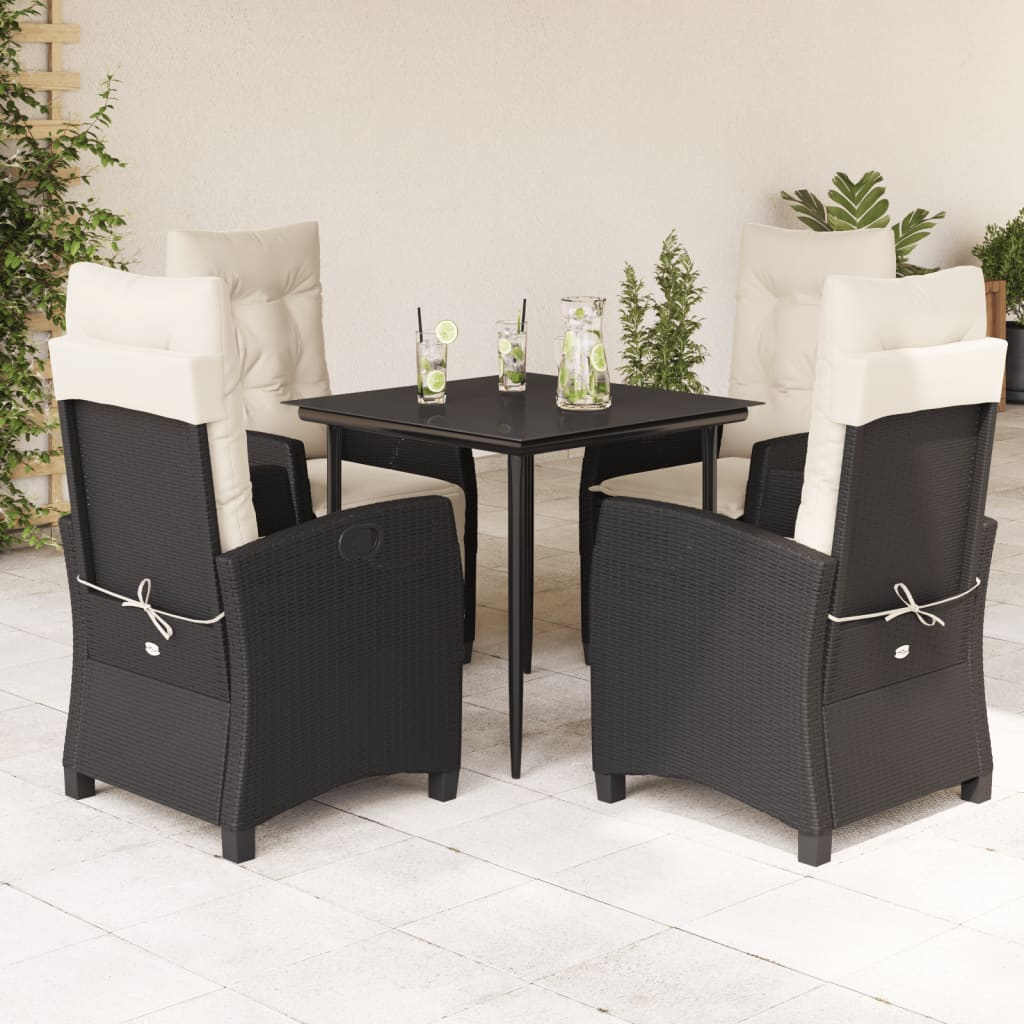 Set da Pranzo da Giardino 5 pz Nero con Cuscini in Polyrattan - homemem39