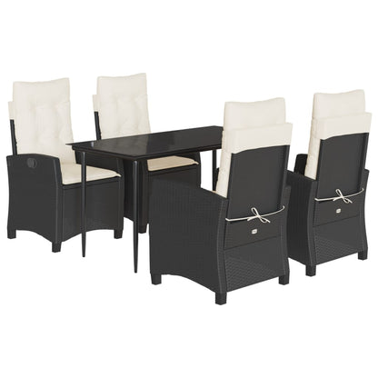 Set da Pranzo da Giardino 5 pz Nero con Cuscini in Polyrattan | homemem39