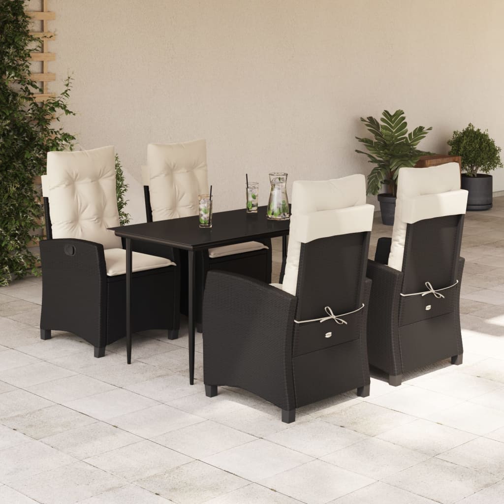 Set da Pranzo da Giardino 5 pz Nero con Cuscini in Polyrattan | homemem39