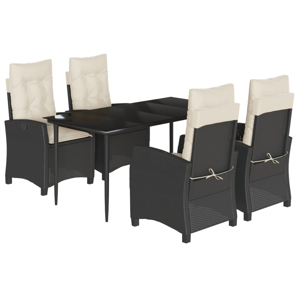Set da Pranzo da Giardino 5 pz Nero con Cuscini in Polyrattan | homemem39