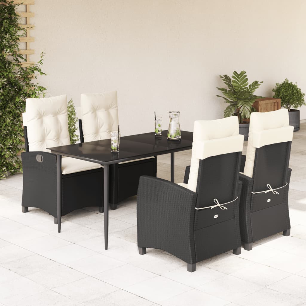 Set da Pranzo da Giardino 5 pz Nero con Cuscini in Polyrattan - homemem39