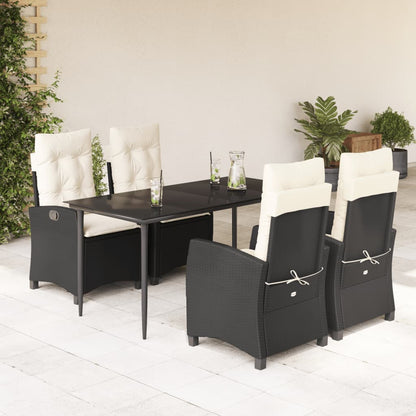 Set da Pranzo da Giardino 5 pz Nero con Cuscini in Polyrattan - homemem39
