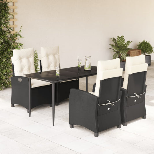 Set da Pranzo da Giardino 5 pz Nero con Cuscini in Polyrattan - homemem39