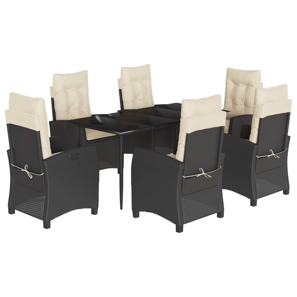 Set da Pranzo da Giardino 7 pz Nero con Cuscini in Polyrattan - homemem39
