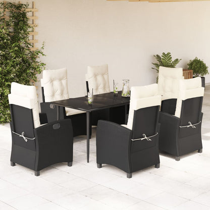 Set da Pranzo da Giardino 7 pz Nero con Cuscini in Polyrattan | homemem39