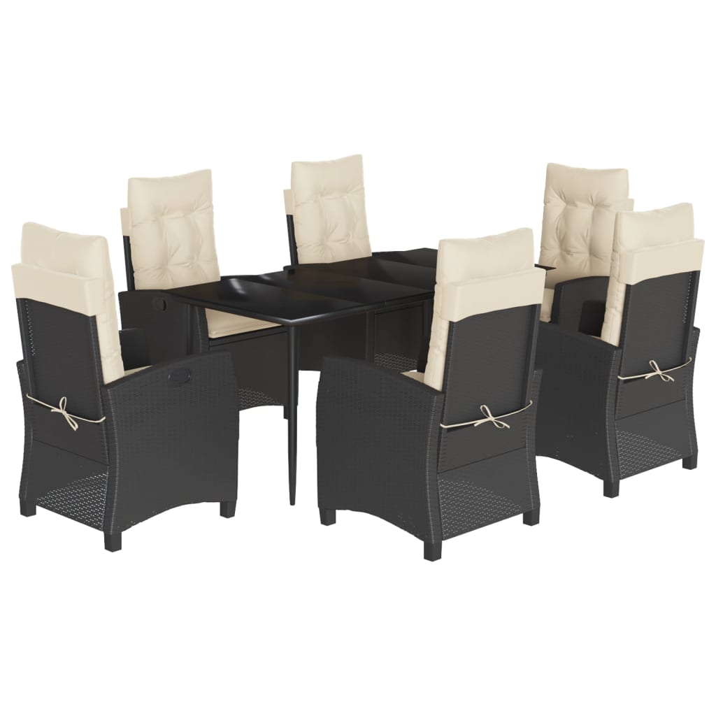 Set da Pranzo da Giardino 7 pz Nero con Cuscini in Polyrattan - homemem39
