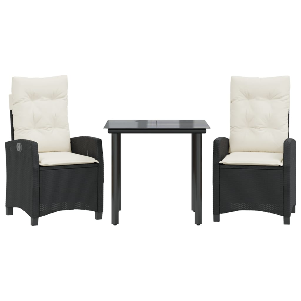 Set da Pranzo da Giardino 3 pz con Cuscini Nero in Polyrattan | homemem39