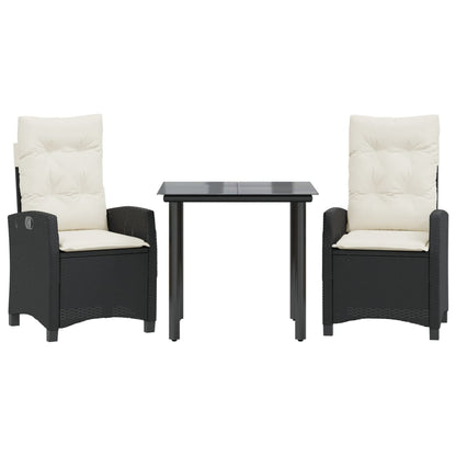 Set da Pranzo da Giardino 3 pz con Cuscini Nero in Polyrattan | homemem39