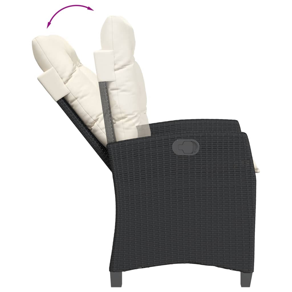 Set da Pranzo da Giardino 3 pz con Cuscini Nero in Polyrattan | homemem39