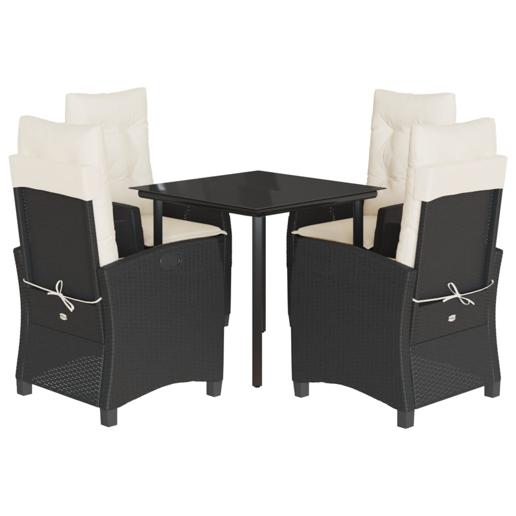 Set da Pranzo da Giardino 5 pz Nero con Cuscini in Polyrattan | homemem39