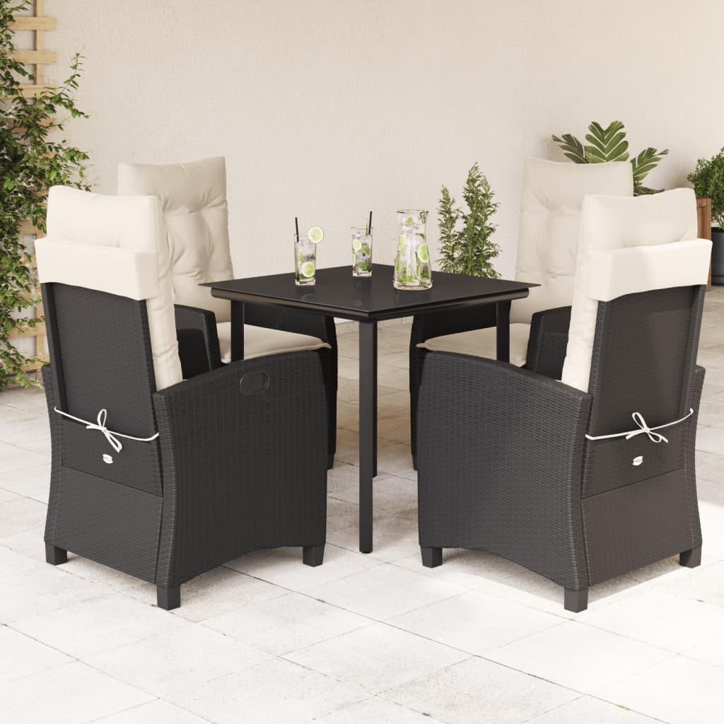 Set da Pranzo da Giardino 5 pz Nero con Cuscini in Polyrattan - homemem39