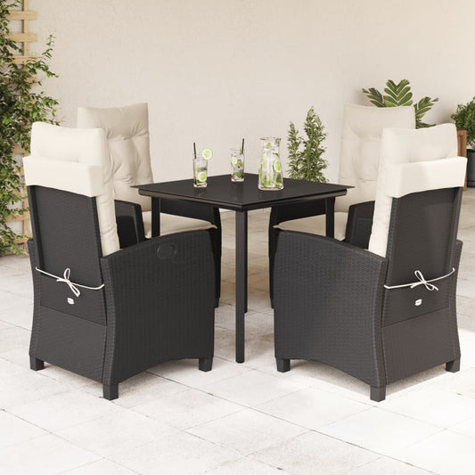 Set da Pranzo da Giardino 5 pz Nero con Cuscini in Polyrattan - homemem39