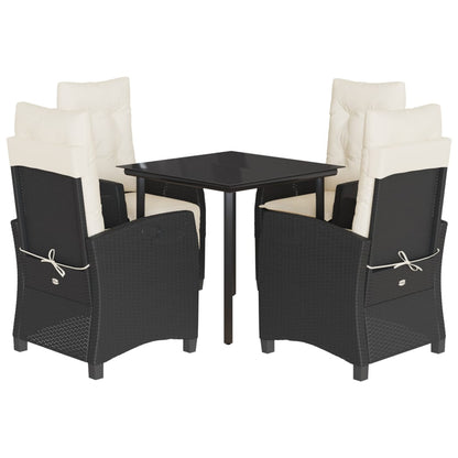 Set da Pranzo da Giardino 5 pz Nero con Cuscini in Polyrattan - homemem39