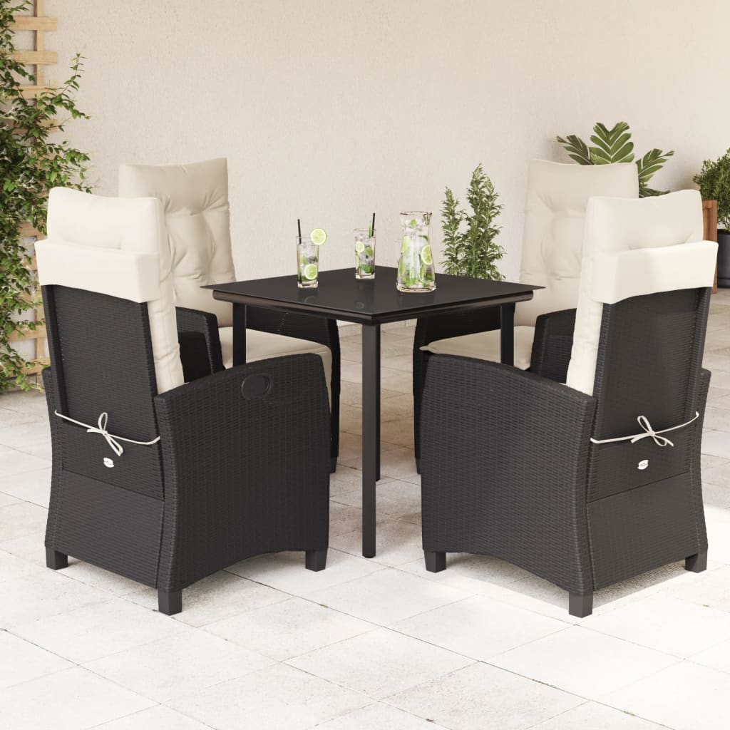 Set da Pranzo da Giardino 5 pz Nero con Cuscini in Polyrattan | homemem39