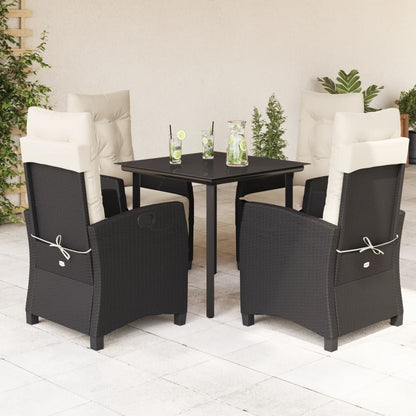 Set da Pranzo da Giardino 5 pz Nero con Cuscini in Polyrattan - homemem39