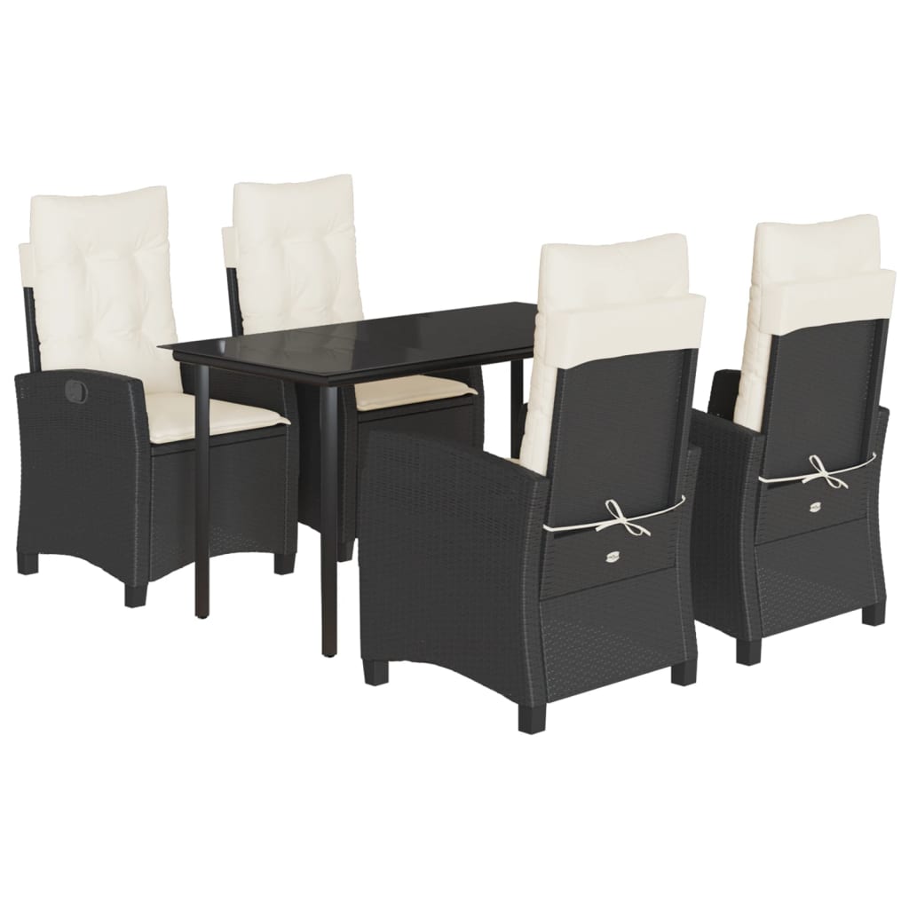 Set da Pranzo da Giardino 5 pz Nero con Cuscini in Polyrattan - homemem39