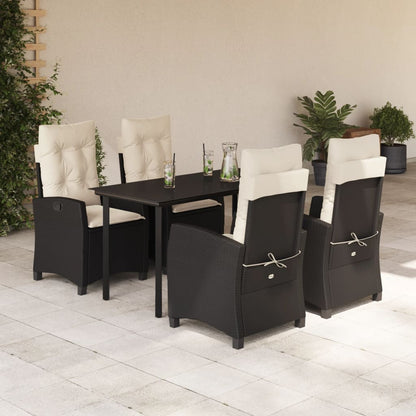 Set da Pranzo da Giardino 5 pz Nero con Cuscini in Polyrattan | homemem39