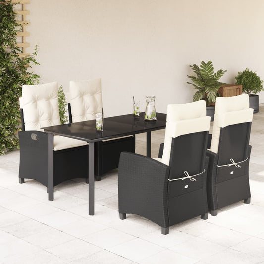 Set da Pranzo da Giardino 5 pz Nero con Cuscini in Polyrattan - homemem39