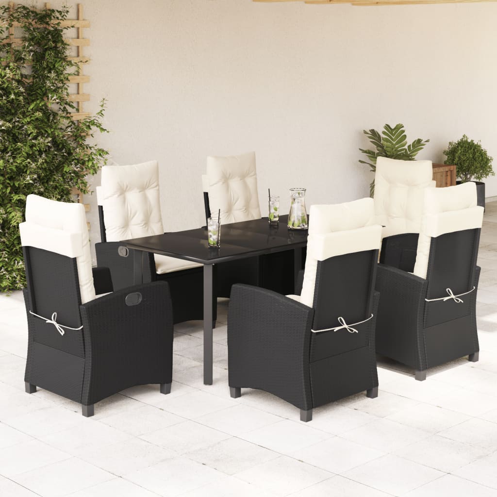 Set da Pranzo da Giardino 7 pz Nero con Cuscini in Polyrattan | homemem39