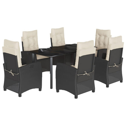 Set da Pranzo da Giardino 7 pz Nero con Cuscini in Polyrattan - homemem39