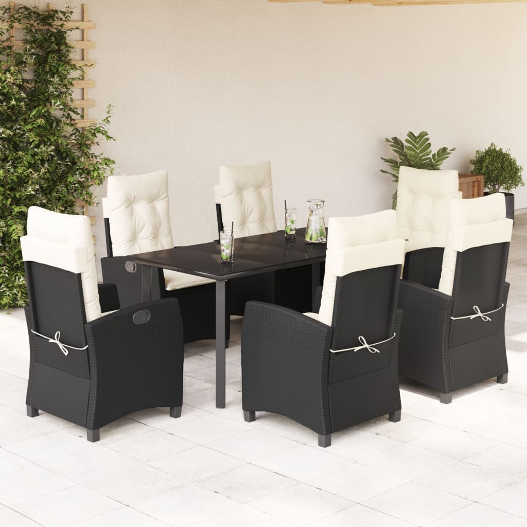 Set da Pranzo da Giardino 7 pz Nero con Cuscini in Polyrattan | homemem39