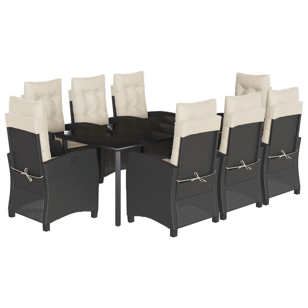 Set da Pranzo da Giardino 9 pz con Cuscini Nero in Polyrattan | homemem39