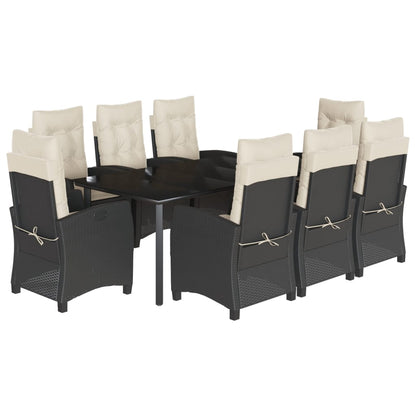 Set da Pranzo da Giardino 9 pz con Cuscini Nero in Polyrattan | homemem39