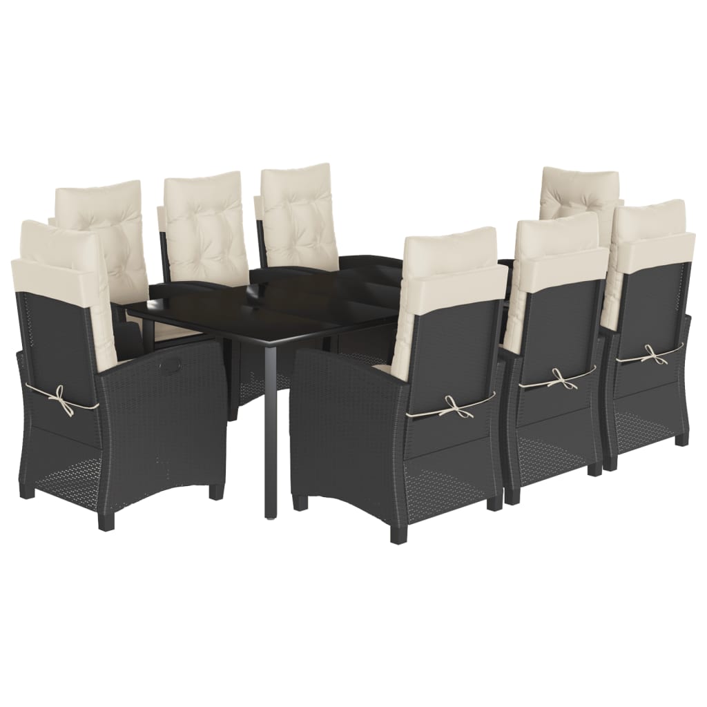 Set da Pranzo da Giardino 9 pz con Cuscini Nero in Polyrattan | homemem39