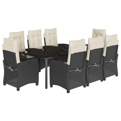 Set da Pranzo da Giardino 9 pz con Cuscini Nero in Polyrattan | homemem39