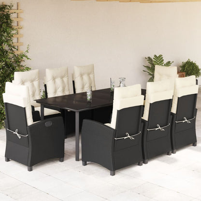 Set da Pranzo da Giardino 9 pz con Cuscini Nero in Polyrattan | homemem39