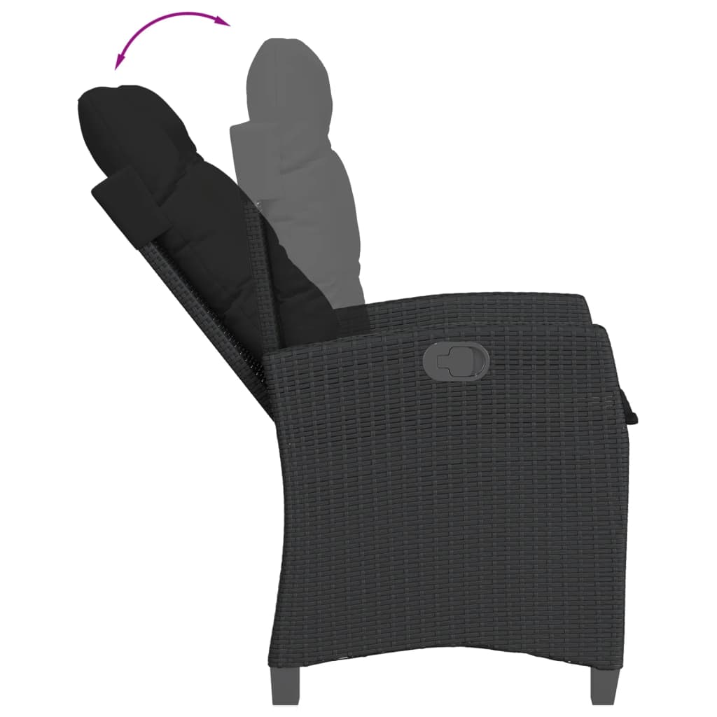 Set da Pranzo da Giardino 3 pz con Cuscini Nero in Polyrattan | homemem39