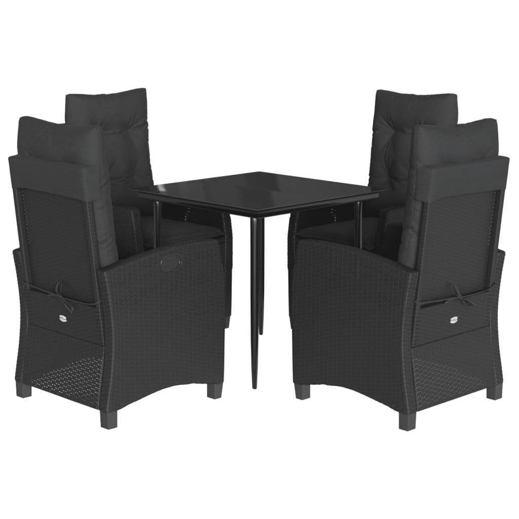 Set da Pranzo da Giardino 5 pz Nero con Cuscini in Polyrattan | homemem39