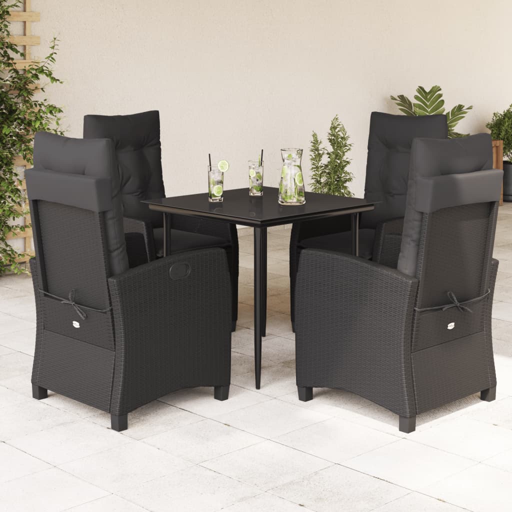 Set da Pranzo da Giardino 5 pz Nero con Cuscini in Polyrattan | homemem39