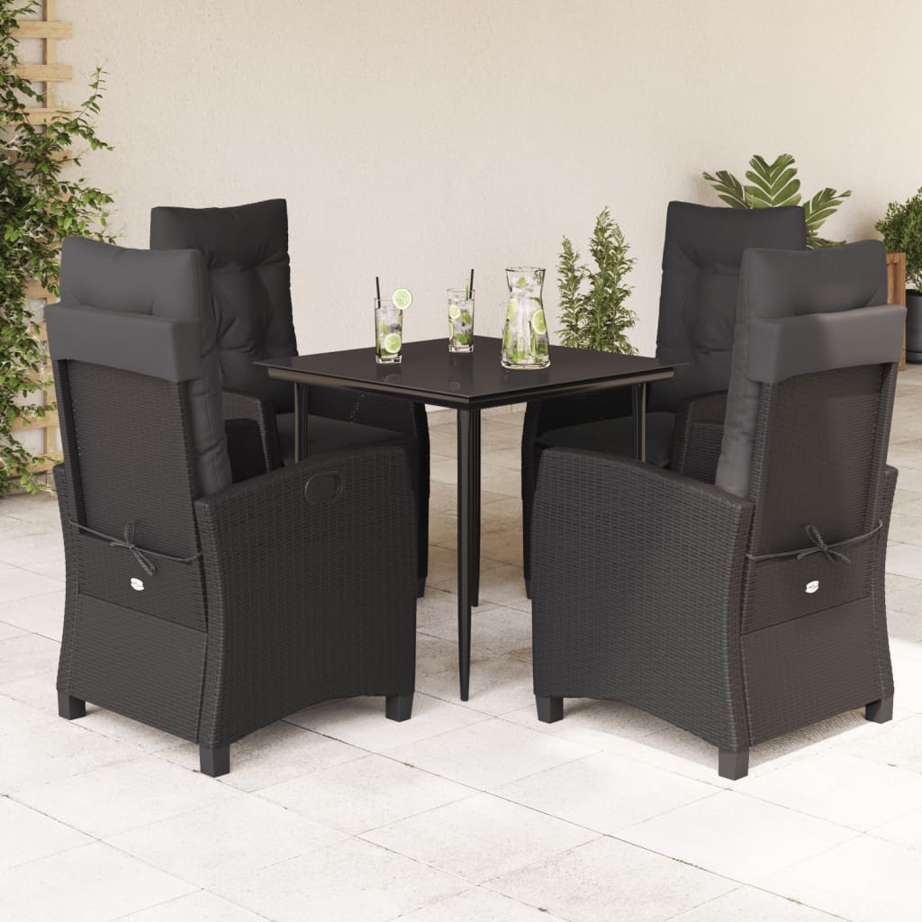 Set da Pranzo da Giardino 5 pz Nero con Cuscini in Polyrattan - homemem39