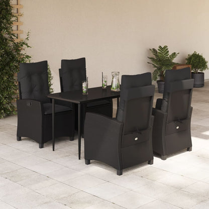 Set da Pranzo da Giardino 5 pz Nero con Cuscini in Polyrattan | homemem39