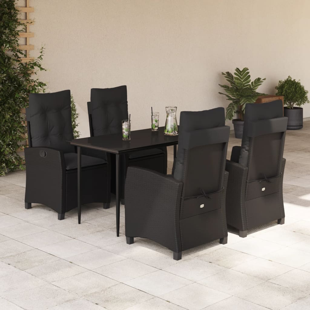 Set da Pranzo da Giardino 5 pz Nero con Cuscini in Polyrattan - homemem39