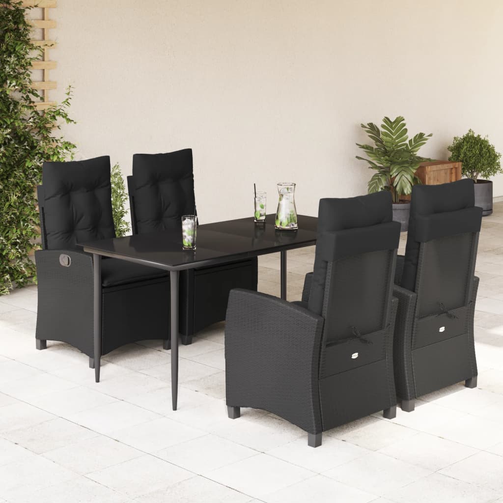 Set da Pranzo da Giardino 5 pz Nero con Cuscini in Polyrattan | homemem39