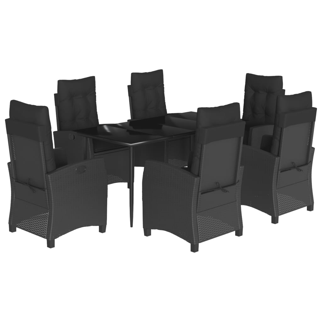 Set da Pranzo da Giardino 7 pz Nero con Cuscini in Polyrattan - homemem39