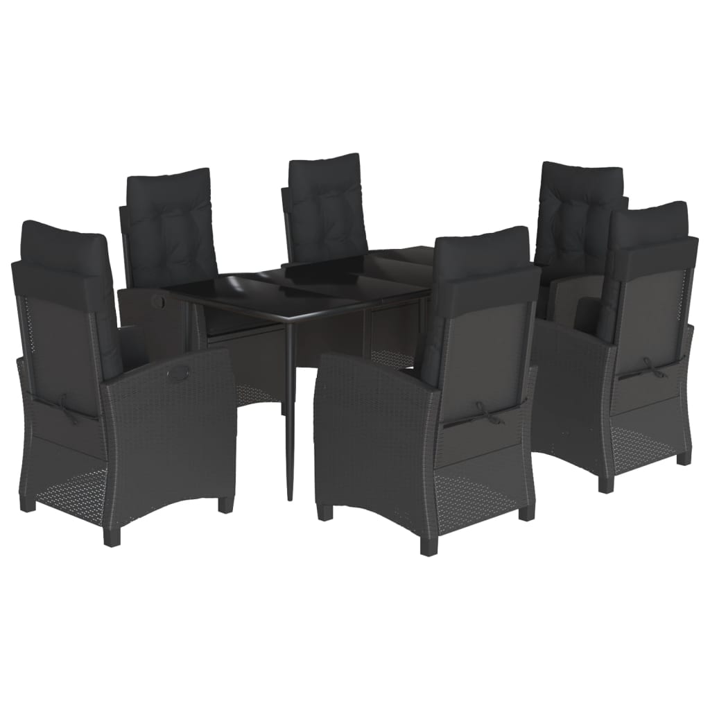Set da Pranzo da Giardino 7 pz Nero con Cuscini in Polyrattan - homemem39