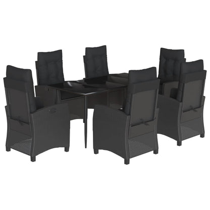 Set da Pranzo da Giardino 7 pz Nero con Cuscini in Polyrattan - homemem39